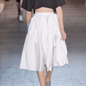 Tibi White Pleated Cotton Poplin Midi Skirt